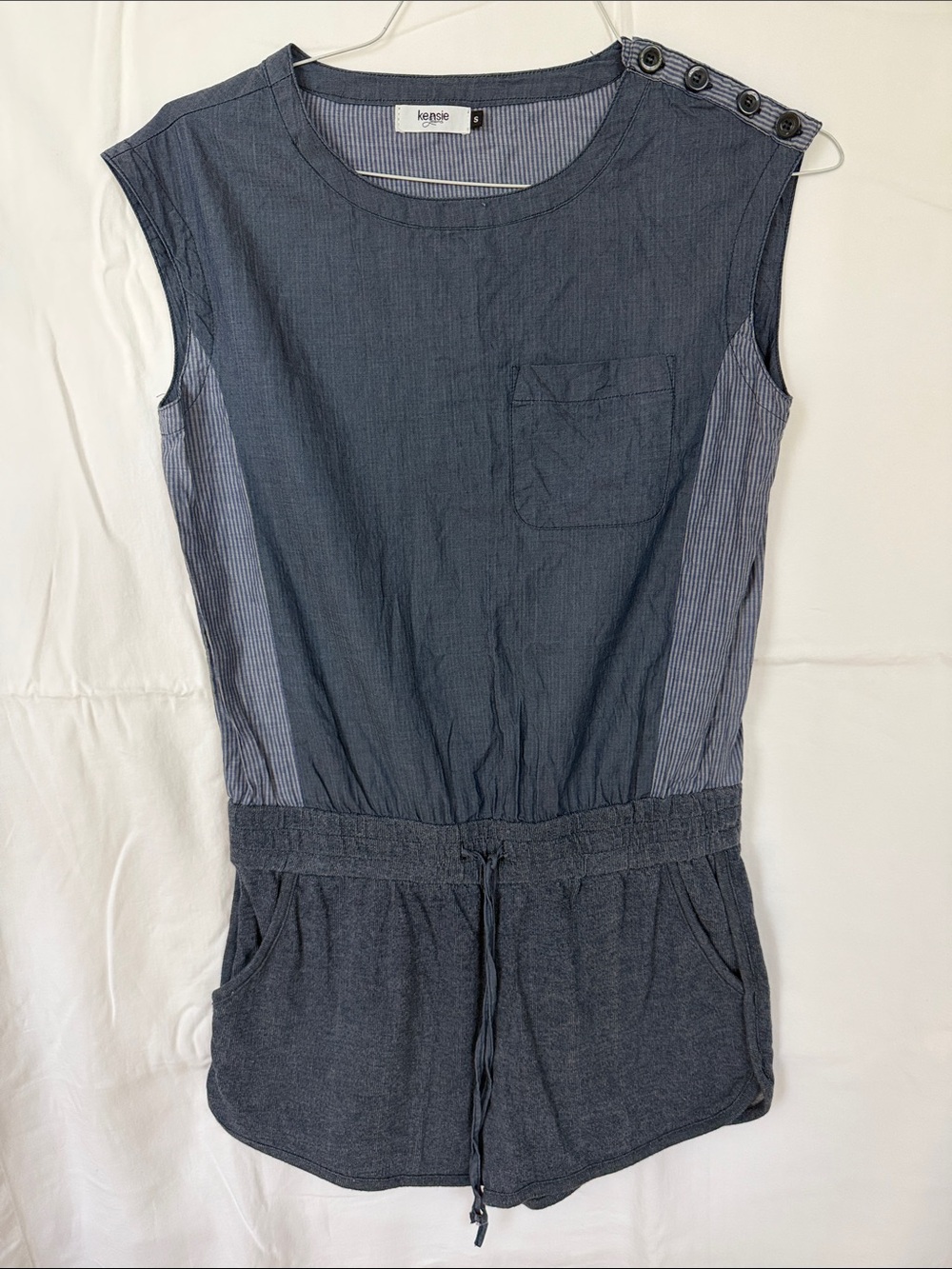 Navy Blue Sleeveless Romper with Pocket -